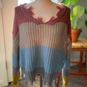 Poof Apparel Distressed Sweater